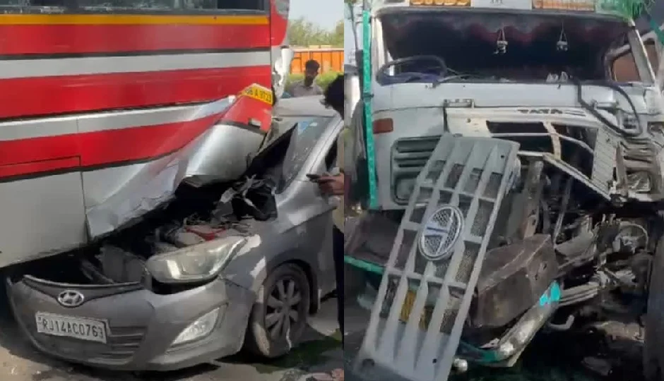 सिकंदरा में भीषण सड़क हादसा, 5 वाहन आपस में भिड़े, ट्रेलर चालक गंभीर रूप से घायल