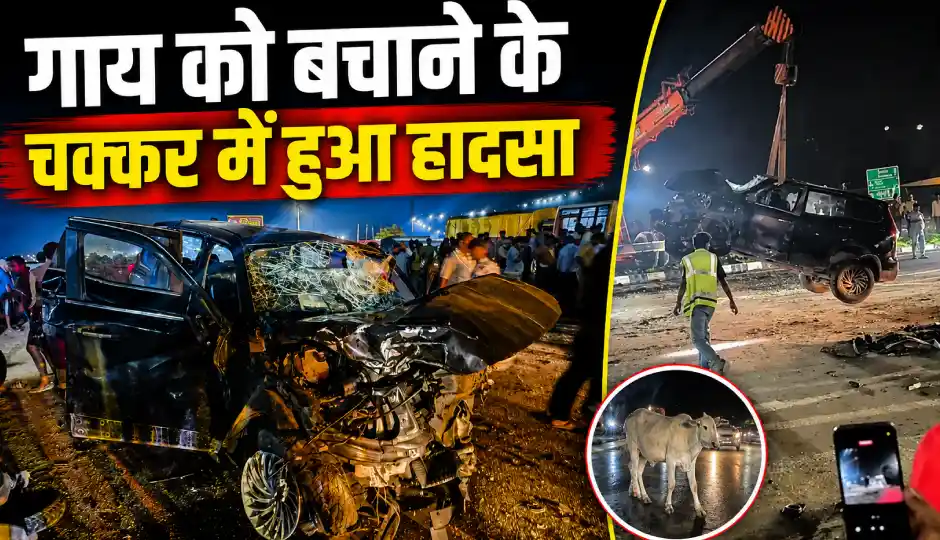 हापुड़ में दिल्ली-लखनऊ हाईवे पर दर्दनाक हादसा, गाय को बचाने की कोशिश में भिड़ीं दो कारें; 3 लोगों की मौत, 8 घायल
