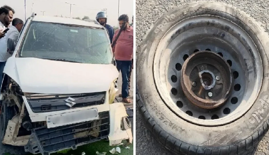 इटावा-कानपुर हाईवे पर 100kmph की रफ्तार से भागती कार का भयानक एक्सीडेंट, पहिया 200 मीटर दूर खेत में गिरा