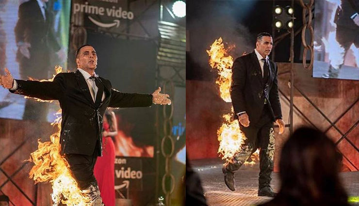 अक्षय कुमार ने खुद को लगाई आग और फिर..., देखे तस्वीरे