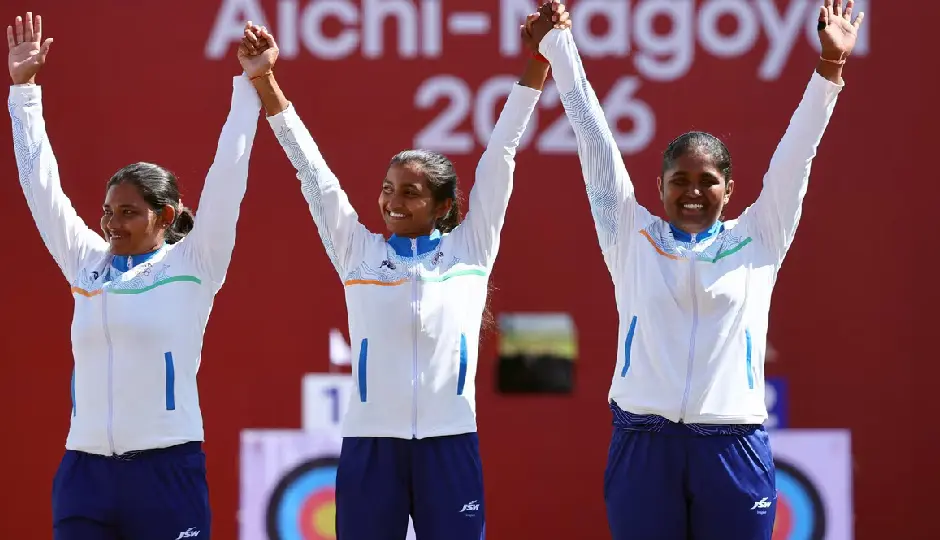 asian games 2026,india archery,womens recurve team,kumkum mohade,ankita bhakat,keerthi archery,india gold medal,south korea archery,recurve archery,asian games archery