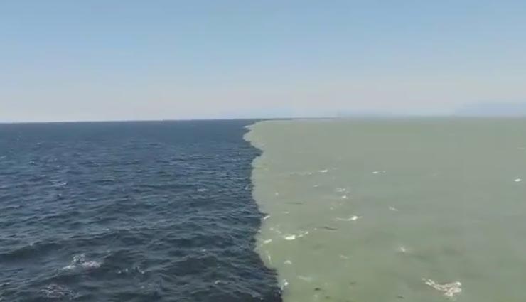 अजीब चमत्कार: इस समुद्र में देखने को मिलता हैं एक ही जगह पर दो रंग का पानी weird news,weird incident,weird ocean,oceans meet but water dont,different color water in ocean