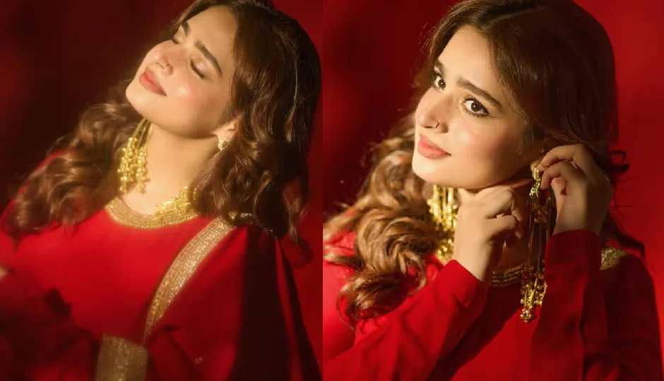 ayeshakhan eid look,red anarkali outfit,traditional indian fashion,festive outfit inspiration,bollywood actress style,eid fashion trends,ethnic wear women,anarkali suit style,celebrity fashion look,dhurandhar the revenge actress