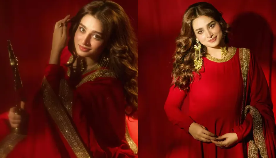 ayeshakhan eid look,red anarkali outfit,traditional indian fashion,festive outfit inspiration,bollywood actress style,eid fashion trends,ethnic wear women,anarkali suit style,celebrity fashion look,dhurandhar the revenge actress