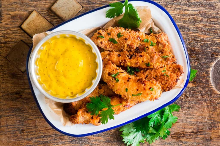 baked coconut chicken tenders,baked coconut chicken tenders with mango mustard sauce,chicken teders recipe,non veg recipe,chicken recipe,recipe