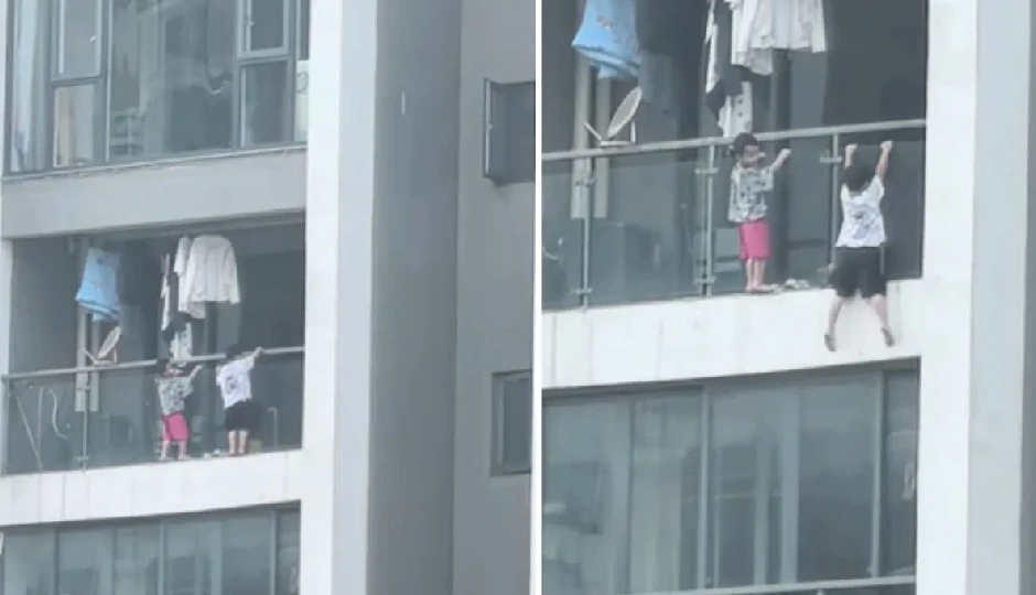 13वीं मंज़िल की बालकनी से लटके दो मासूम बच्चे, वीडियो देखकर कांप उठेगी रूह!