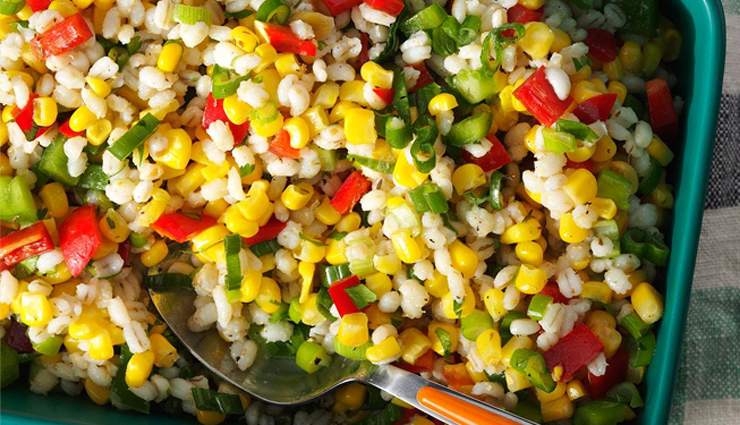 healthy salads,healthy salads recipe,barley and corn salad recipe,cabbage,carrot and mixed sprout salad in lemon dressing recipe,bean and vegetable salad recipe,recipe