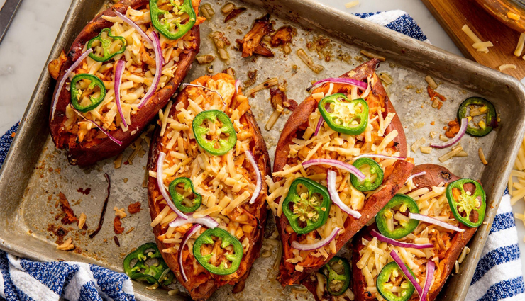 bbq chicken stuffed sweet potatoes,bbq chicken stuffed sweet potatoes recipe,hunger struck,food