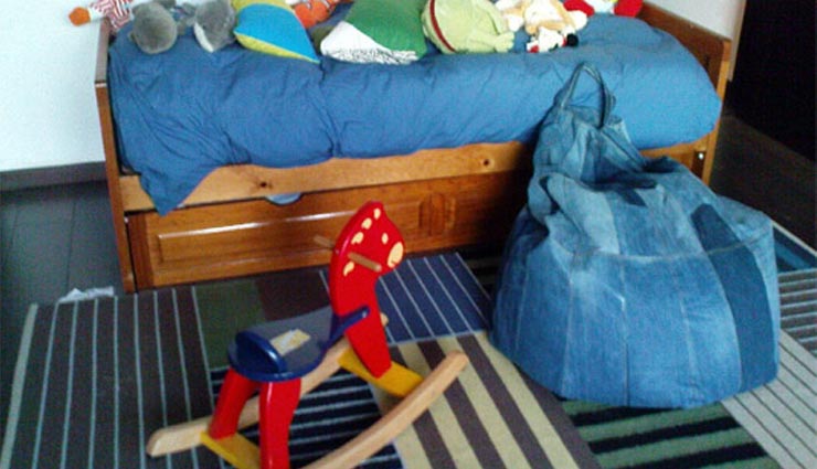 house decoration,old denims for house decoration,cushion covers,pen stands and shelves,bean bags and chairs,wall hangings,napkins and mats,household tips