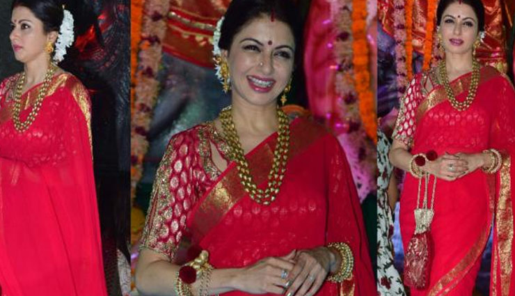 नवरात्रि स्पेशल दुर्गा पूजा पंडाल में दिखी भाग्यश्री, तनिषा मुखर्जी के साथ खिंचवाई तस्वीरें 