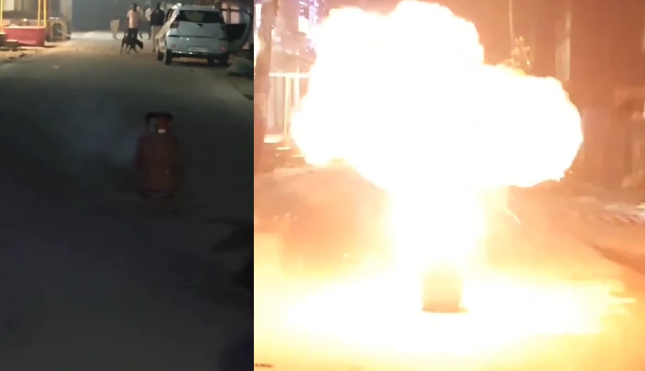 सिलेंडर पर रखा बम और फिर लगाई आग! कुछ सेकंड में हुआ ऐसा धमाका कि लोगों के उड़ गए होश — वीडियो वायरल