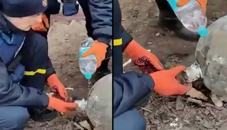 VIDEO : दिलेरी दिखाते हुए सिर्फ पानी से डिफ्यूज कर दिया रूस द्वारा गिराया गया विशालकाय बम