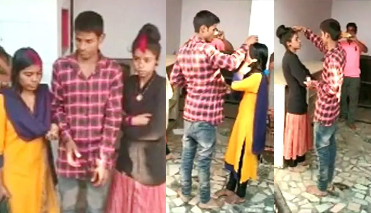 मंदिर में एक युवक ने 2 लड़कियों के साथ करी अनोखी शादी, दोनों की मांग में भरा स‍िंदूर