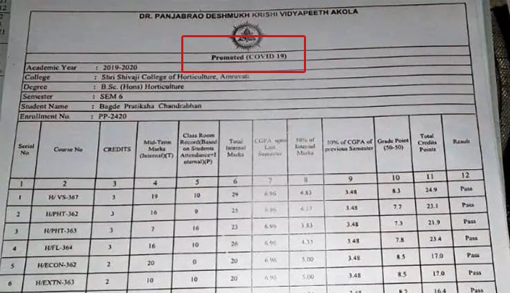 महाराष्ट्र / B.Sc छात्रों की मार्कशीट में लिखा  'COVID PROMOTED', मचा बवाल