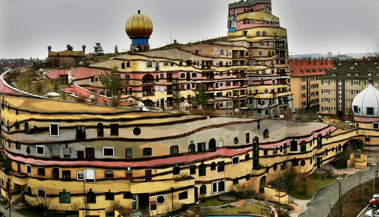 buildings created by hundertwasser,hundertwasser,waldspirale,hundertwasserhaus,quixote winery,the hundertwasser house of plochingen,hundertwasser in den wiesen,green citadel
