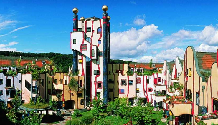 buildings created by hundertwasser,hundertwasser,waldspirale,hundertwasserhaus,quixote winery,the hundertwasser house of plochingen,hundertwasser in den wiesen,green citadel