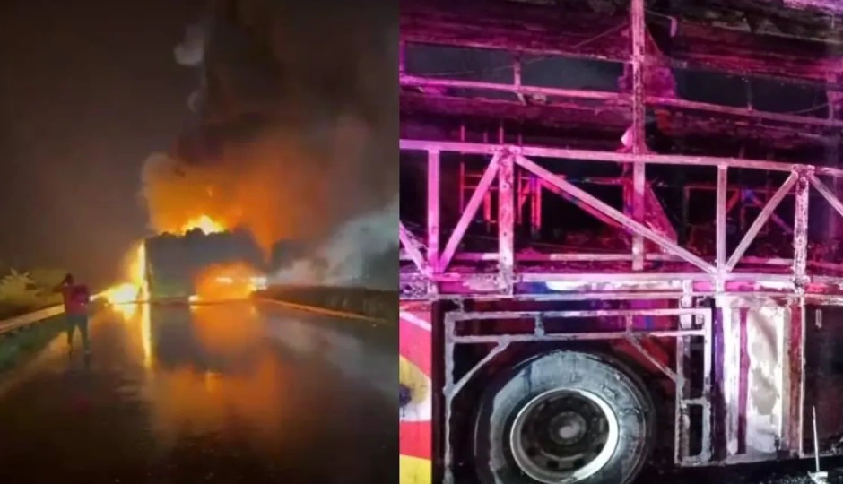 बेंगलुरु-हैदराबाद हाईवे पर दिल दहला देने वाला हादसा, बस में लगी आग से 20 यात्रियों की दर्दनाक मौत, कई घायल