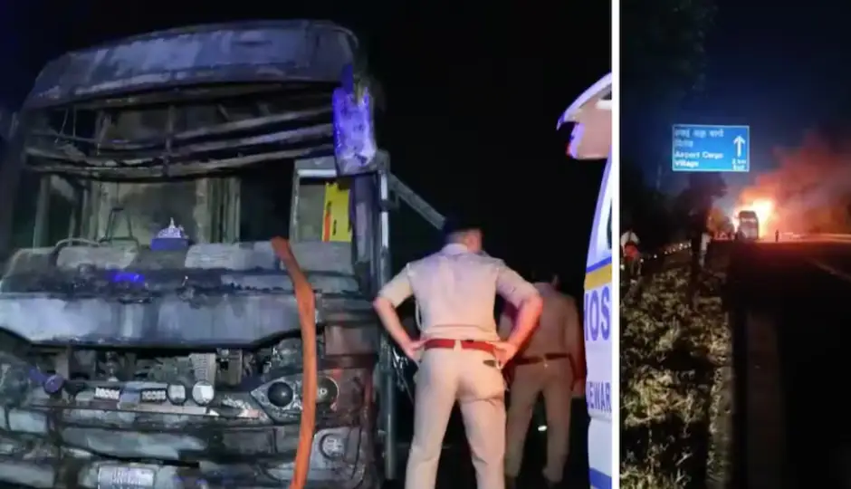 ग्रेटर नोएडा में यमुना एक्सप्रेसवे पर स्लीपर बस में भीषण आग, 9 यात्रियों की मौत