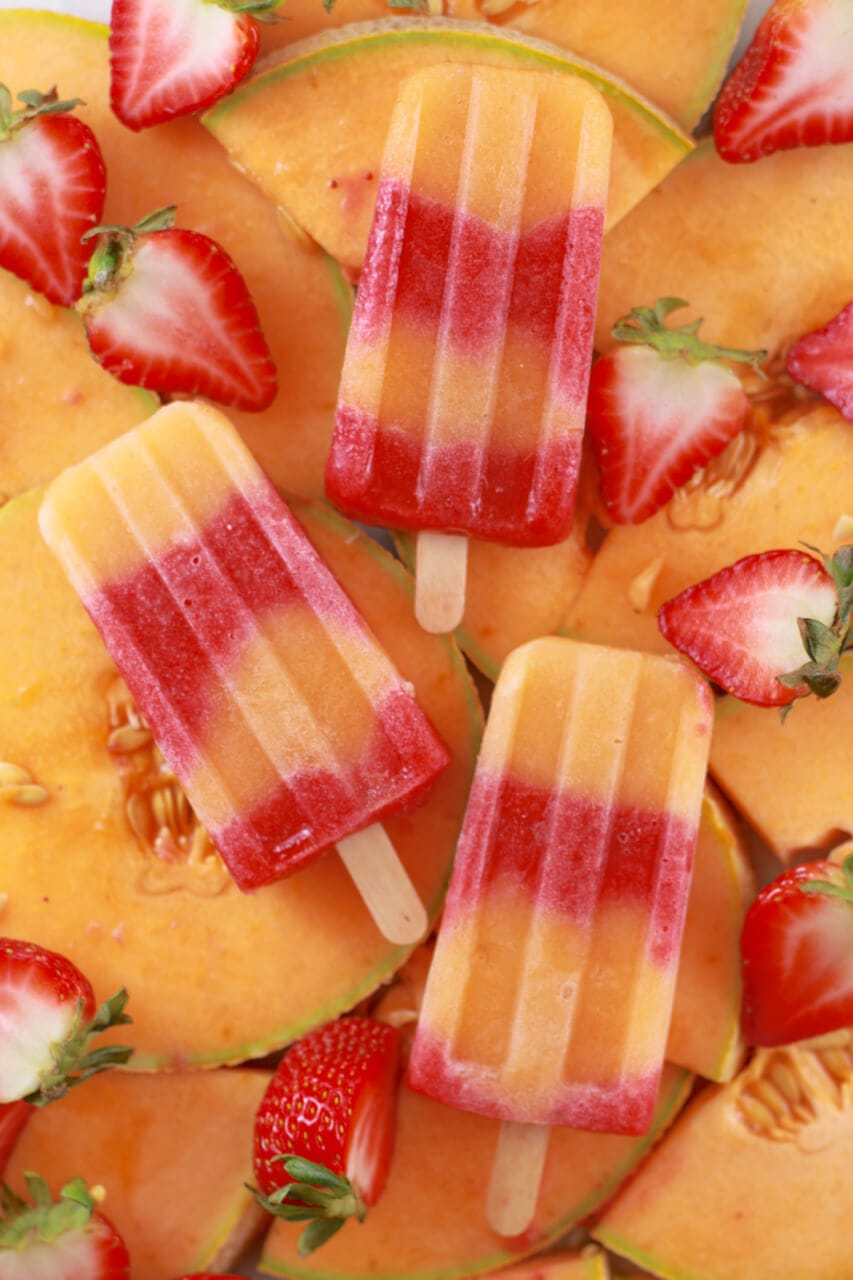 cantaloupe strawberry ice pops,cantaloupe strawberry ice pops recipe,summer recipe,perfect summer recipe,summer food,recipe