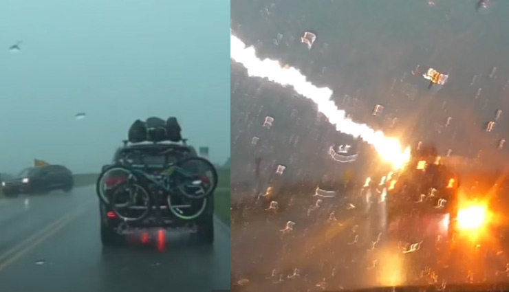 गाड़ी पर अचानक गिरी बिजली, वीडियो देख खड़े हो जाएंगे रोंगटे 