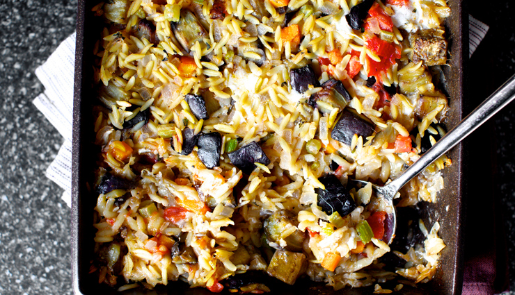 caramelized eggplant & onion orzo,hunger struck,food,easy recipe