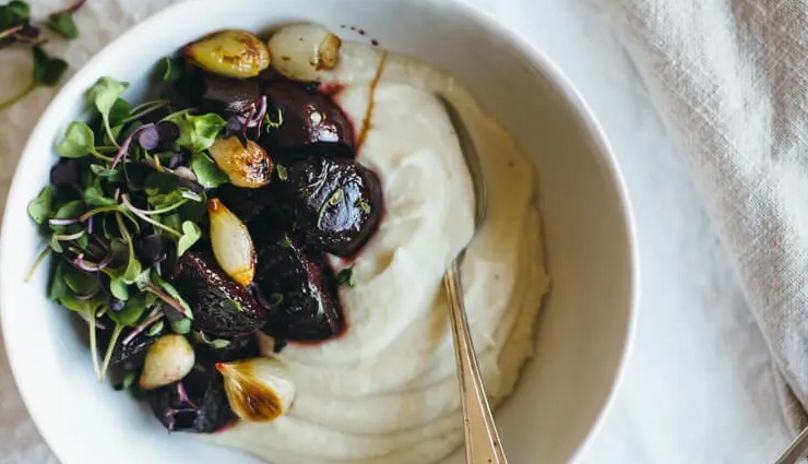 celery root puree with balsamic roasted beets and pearls onion,hunger struck,food