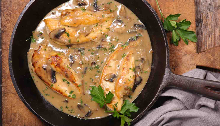 chicken in mushroom sauce,chicken in mushroom sauce recipe,chicken recipe,mushroom recipe,recipe,healthy recipe