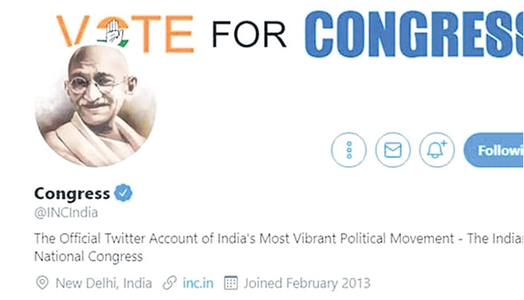 Congress puts Mahatma Gandhi image on twitter profile