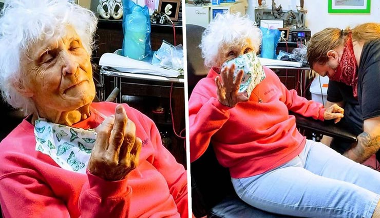 weird news,weird incident,103 year old woman,woman got first tatoo ,अनोखी खबर, अनोखा मामला, 103 साल की महिला, महिला की पहला टैटू 