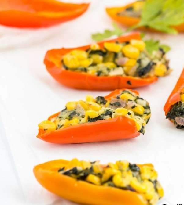 corn spinach stuffed mini peppers,corn spinach stuffed mini peppers recipe,mini peppers recipe,corn recipe,spinach recipe