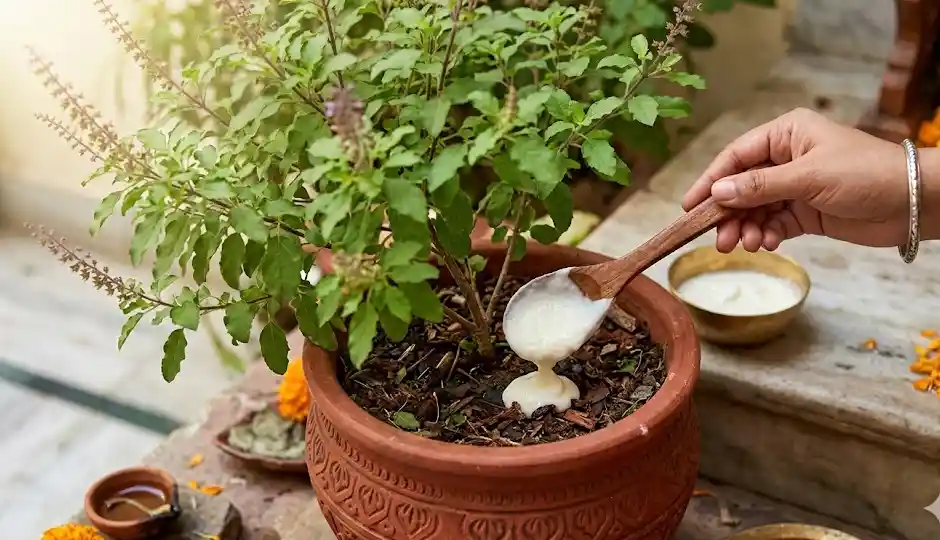 तुलसी के पौधे में दही या छाछ डालने से क्या असर होता है? जानिए इसके फायदे और सही तरीका तुलसी के पौधे में दही या छाछ डालने से क्या असर होता है? जानिए इसके फायदे और सही तरीका