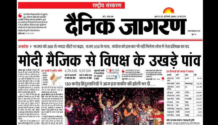 narendra modi,narendra modi wins,lok sabha election result 2019,top nine newspapers headlines about narendra modi,bjp,bjp wins lok sabha election 2019,news,news in hindi ,नरेन्द्र मोदी,नरेन्द्र मोदी की जीत पर अखबारों की कवरेज,बीजेपी,खबरे हिंदी में
