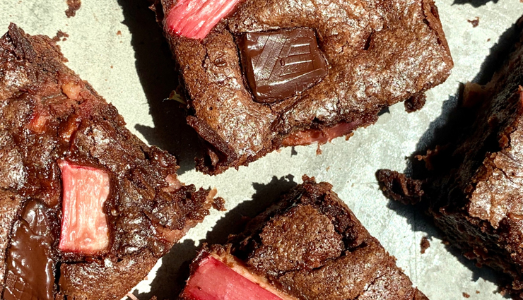 Recipe- Rich and Decadent Dark Chocolate Rhubarb Brownies
