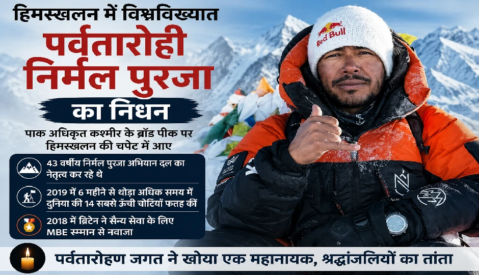 हिमस्खलन में विश्वविख्यात पर्वतारोही निर्मल पुरजा का निधन, पर्वतारोहण जगत में शोक की लहर