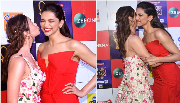 वापसी से पहले दीपिका से कुछ यूं मिली आलिया, नजर आई दोनों की कैमिस्ट्री alia bhatt,deepika padukone,ranbir kapoor,ranveer singh,zee cinema awards,bollywood,bollywood news hindi,bollywood gossips hindi