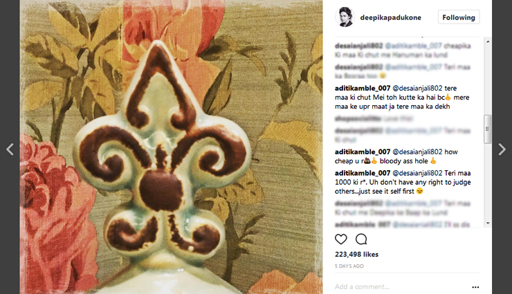 girl slammed deepika padukone with abusive language,deepika paukone,deepika padukone slammed,instagram picture