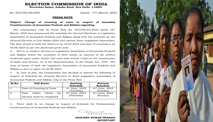 अरुणाचल प्रदेश और सिक्किम में बदली मतगणना की तारीख, 4 जून को नहीं अब इस तारीख को होगी