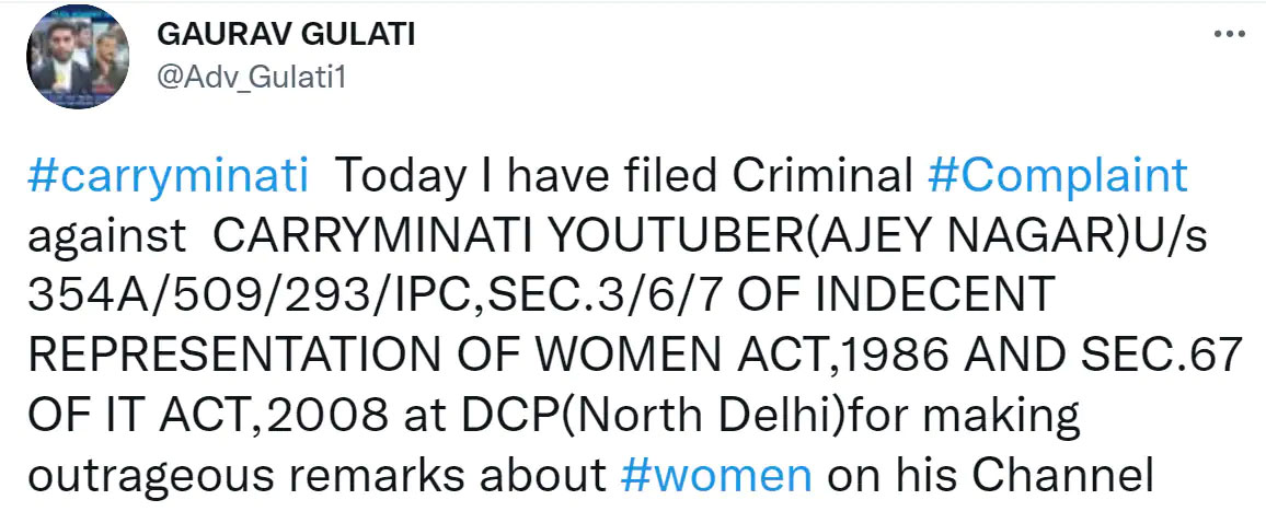 carry minati,ajay nager,youtuber,case against carry minati