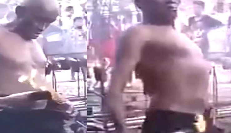 जलती हुई लकड़ी के साथ स्टंट करना शख्स को पड़ा भारी, जल गया प्राइवेट पार्ट
