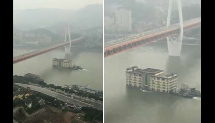 नदी में तैरती दिखी पांच मंजिला इमारत, हैरान हुए लोग, वीडियो वायरल