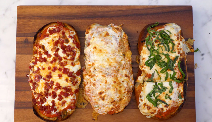 french bread pizza toasts,bread recipe,toast recipe,snacks recipe