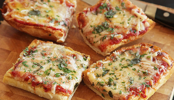 french bread pizza toasts,bread recipe,toast recipe,snacks recipe