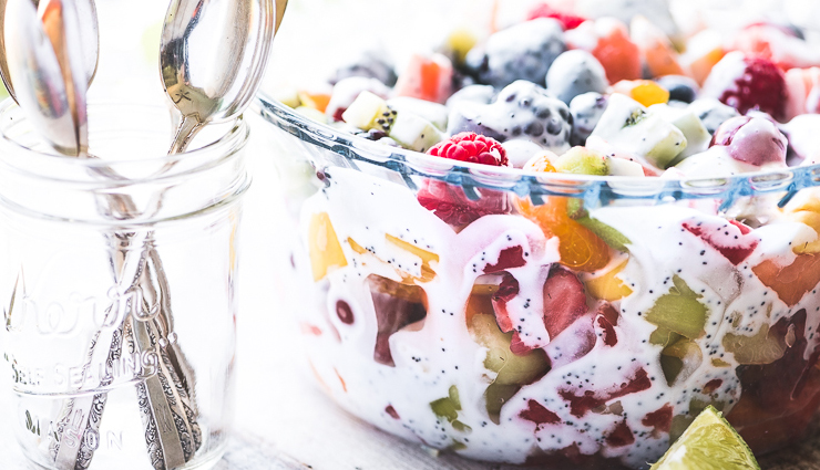 fruit salad with fresh coconut cashew cream,fruit salad with cream recipe,hunger struck,food,easy recipe