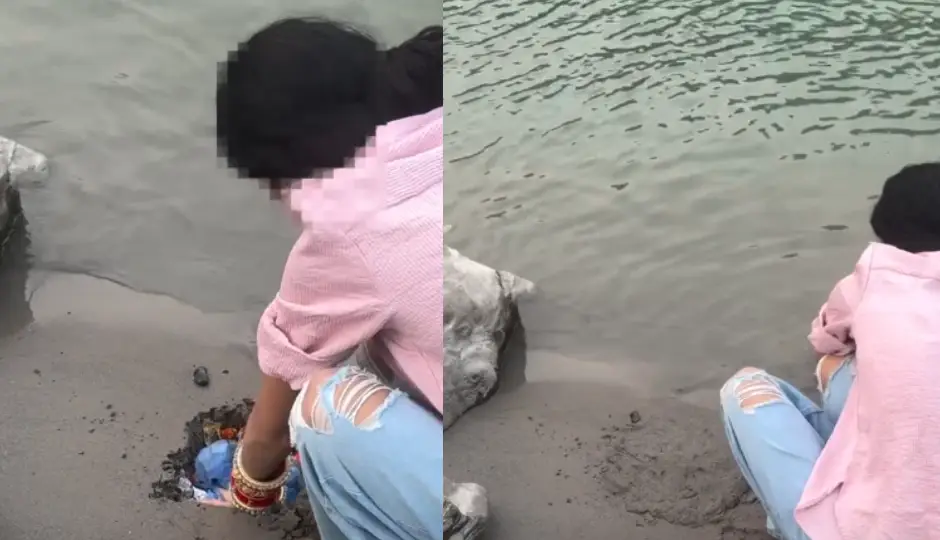 गंगा किनारे आस्था या लापरवाही? पूजा के बाद कचरा दबाती महिला पर विदेशी पर्यटक ने उठाए सवाल, वीडियो वायरल