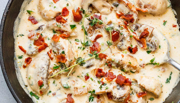 creamy garlic mushrooms and bacon,hunger struck food