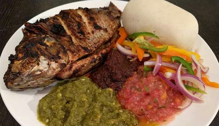 jollof rice,waakye,banku and tilapia,red-red,fufu and goat light soup,ghana cuisines,ghana,ghana dishes