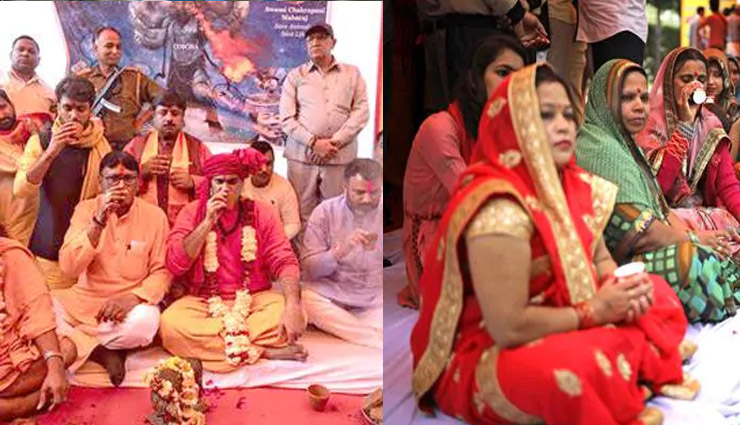 कोरोना वायरस भगाने के लिए दर्जनों ने पिया गोमूत्र, तस्वीरें