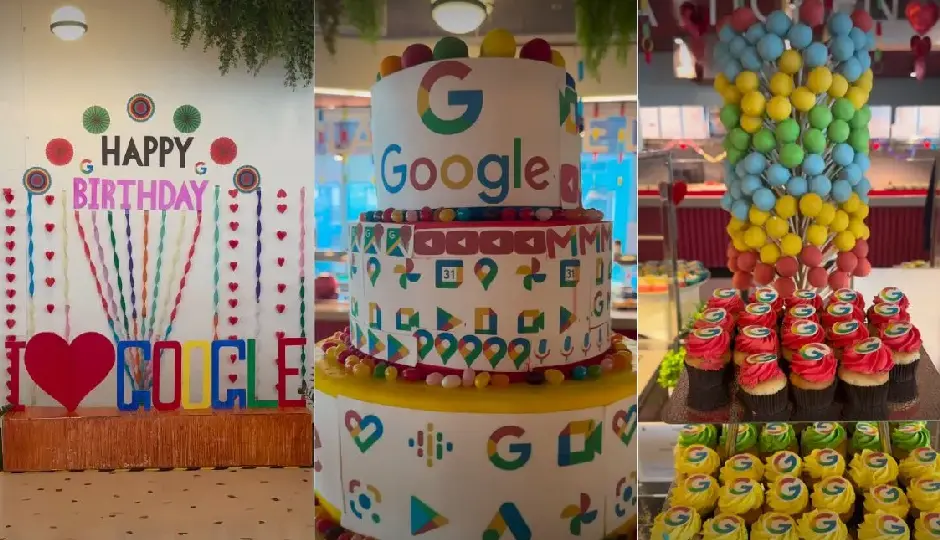 Google के 28वें बर्थडे पर ऐसा सजा बेंगलुरु ऑफिस, तीन मंजिला केक से लेकर मिठाइयों तक ने खींचा ध्यान