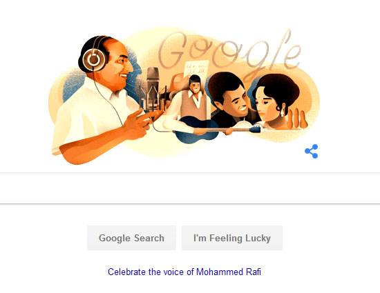गूगल ने सुरों के बादशाह मोहम्मद रफी के सम्मान में डूडल बनाया