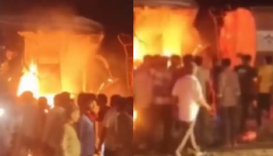 राजकोट हाईवे पर बस-टैंकर की जोरदार भिड़ंत, टक्कर के बाद लगी भीषण आग; 4 की दर्दनाक मौत, 10 घायल